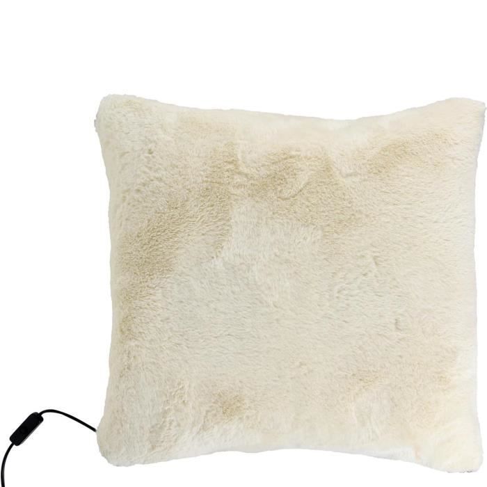 Coussin masseur Shiatsu Fausse fourrure Beige - Double système mouvement circulaire 4 têtes chauffantes H13 x 40 x 40