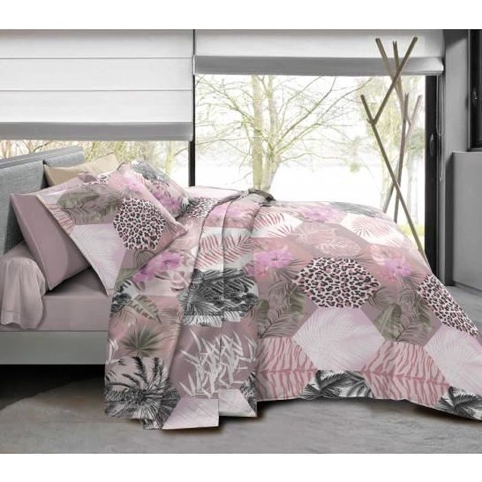 Pack complet Jungle Style Poudré housse de couette pour lit 90 x 190 cm 100% coton / 57 fils/cm²