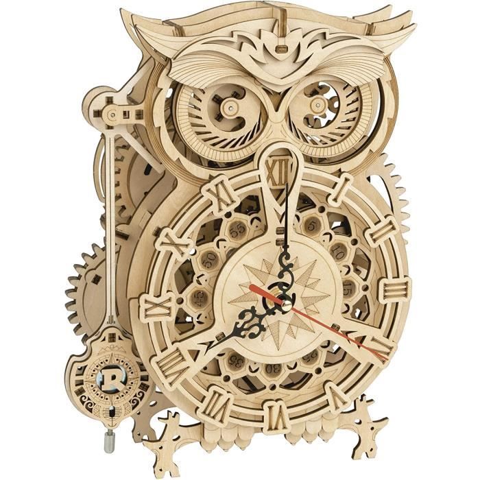 Puzzle 3D Hibou Horloge Pendule Mécanique Artisanat en Bois pour Adultes Réveil Minuteries Auto-Assemblage Construction Modèle Kits