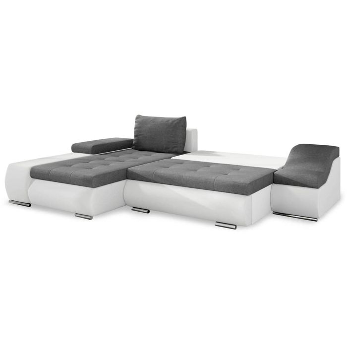LOHAN - Canapé D'angle Convertible Coffre De Rangement Gris Et Blanc - Angle Gauche