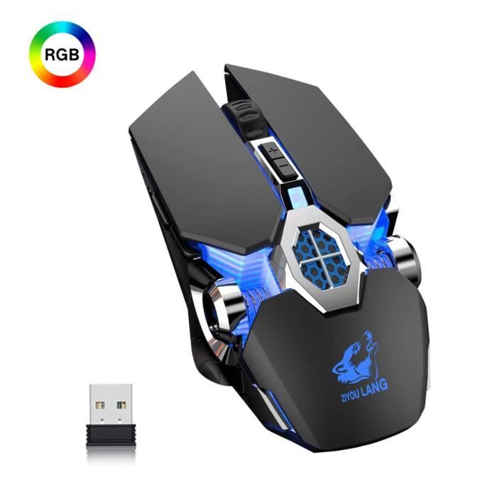 RGB Souris Gamer Sans Fil 2,4G Nano USB Rechargeable Boutons Silencieux DPI Réglables RGB Rétro Eclairé