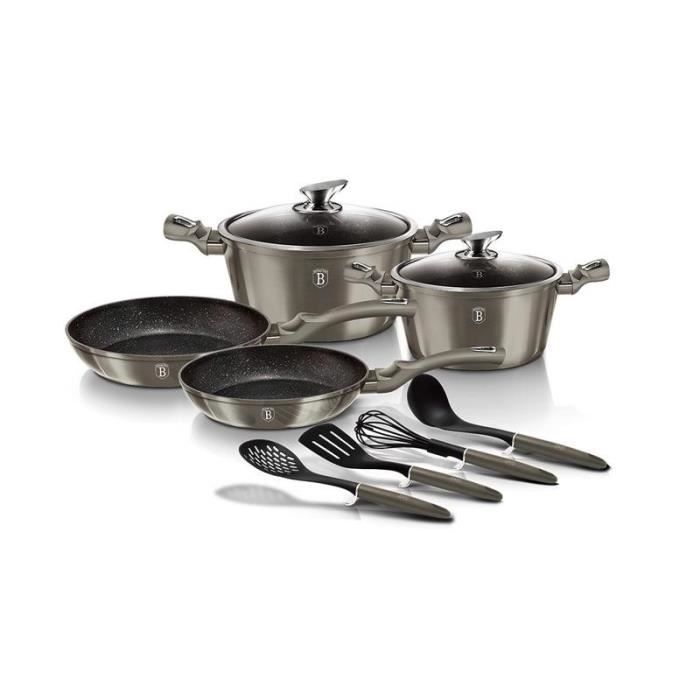 Batterie de cuisine effet pierre 10 pcs