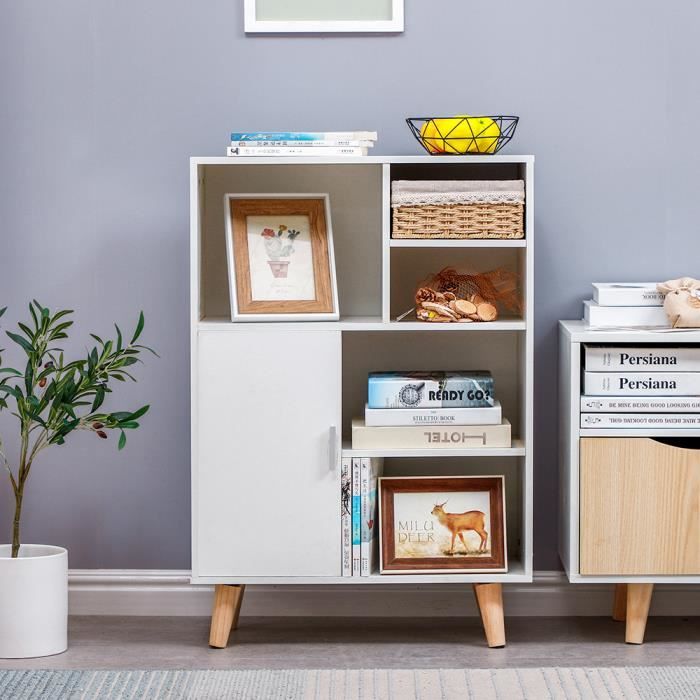 Bibliothèque scandinave blanc laqué brillant pour Salon Bureau Chambre Entrée