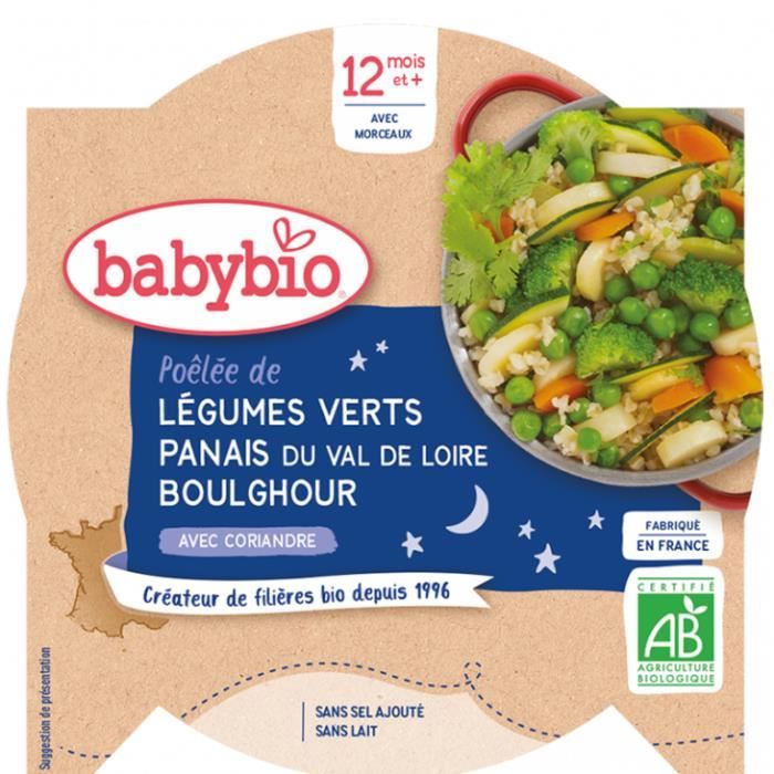 Babybio - Assiette Bonne Nuit Légumes verts Panais Boulghour - Bio - 230g - Dès 12 mois