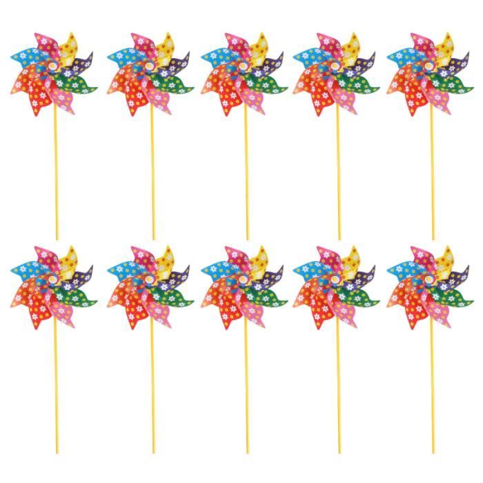 10pcs moulin à vent coloré de à pour jardin extérieur moulin a vent - girouette - eolienne jeux de recre - jeux d'exterieur