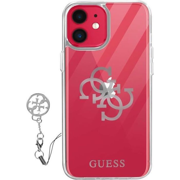 Coque Apple iPhone 11 Bi-matière 4G Charms Guess Transparent Logo argent Gris