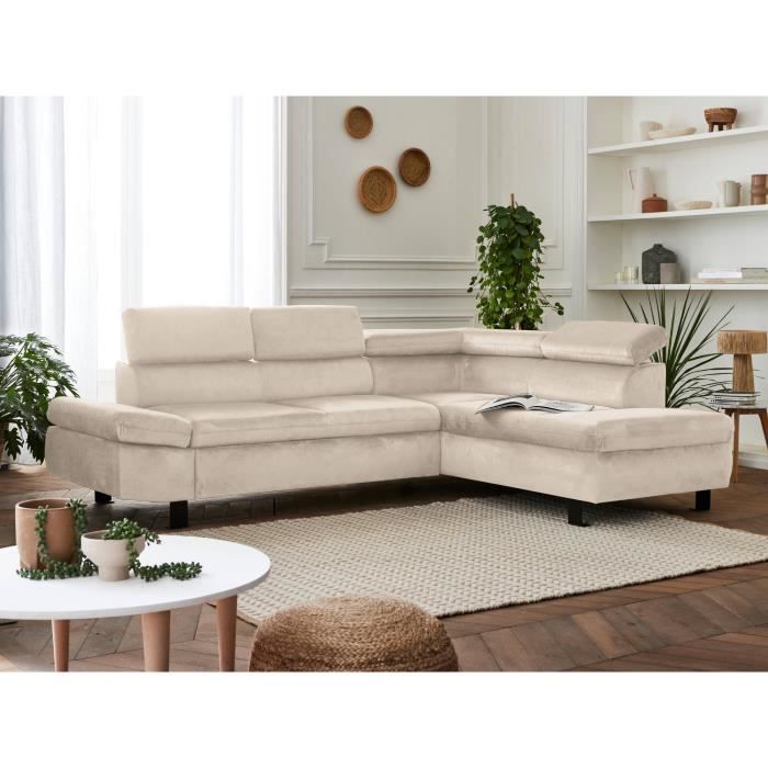 Canapé d'angle 5 places Beige Velours Design Confort