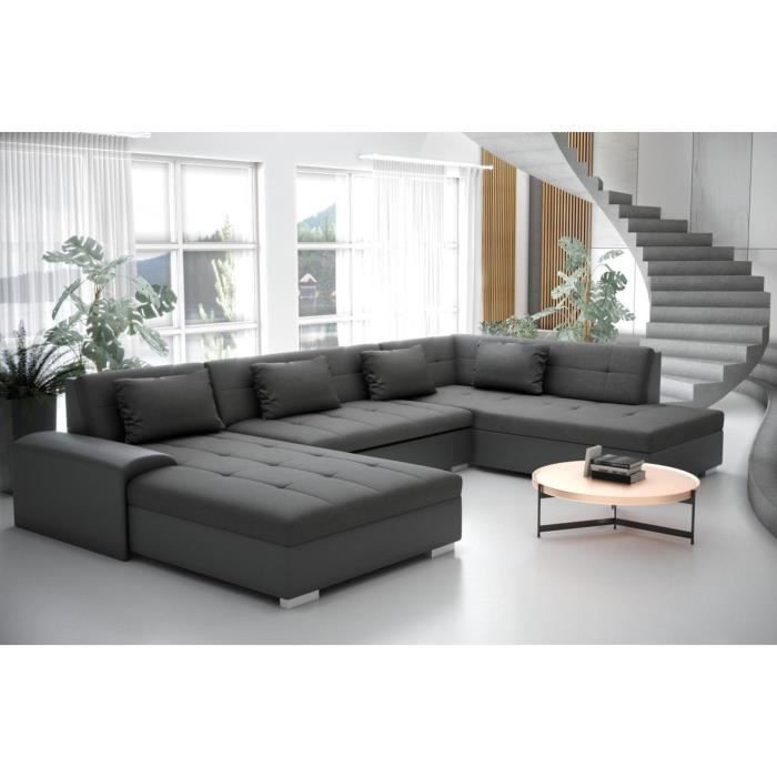 LIBERTIS - Canapé D'angle En U Convertible Tissu Gris Angle Droit