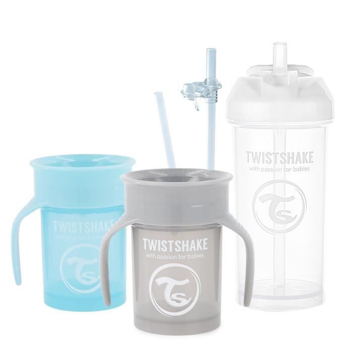 Twistshake Drinking Trainer Kit de Tasse à Bec, 6 st- 2x 360 Cup, 1x Tasse, 2x Paille, 1x Bouteille, 6 Mois et +, Garçon