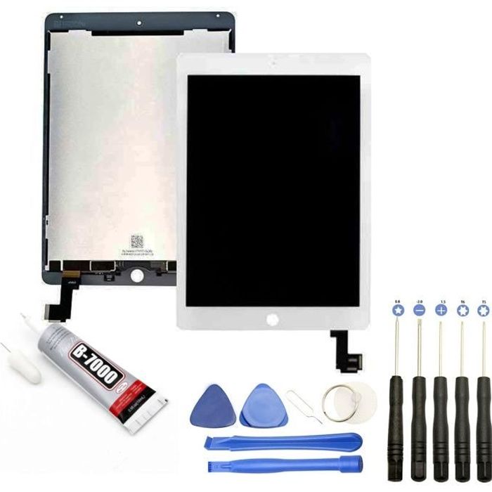 Visiodirect® Ecran complet: Vitre+LCD compatible avec iPad Air 2 BLANC + Kit outils + Colle B7000 Offerte