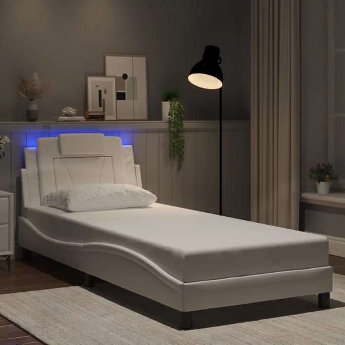 vidaXL Cadre de lit Viana avec LED sans matelas blanc 90x200 cm 3213995