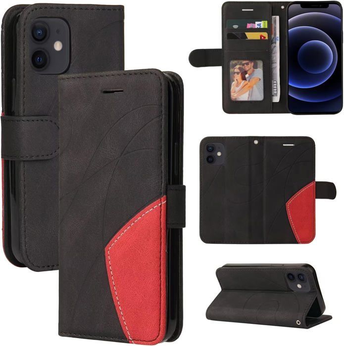 Etui Portefeuille Magnétique En Cuir Uni - Pochette Pliable Pour Téléphone (Apple, Samsung...)