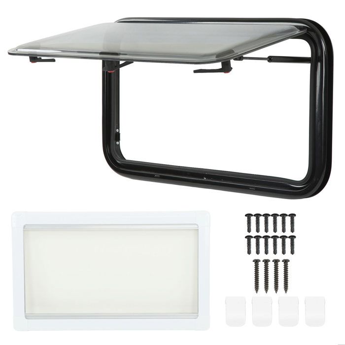 Fenêtre Coulissante Camping-Car 700 × 400 Mm – Verre Trempé, Cadre Aluminium Noir, Installation Directe Pour Van Et Caravane