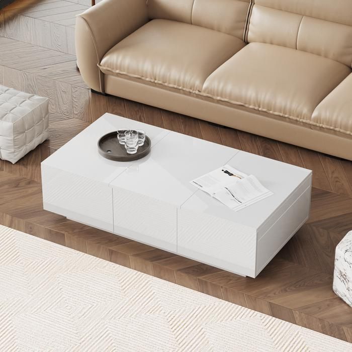 Table Basse Table De Salon Haute Brillance Avec Structure De Rangement Push - Pull Tiroirs Double Face 100 X 50 X 31 Cm Blanc Table Basse Table De Salon Haute Brillance Avec Structure De Rangement Push - Pull Tiroirs Double Face 100 X 50 X 31 Cm Blanc