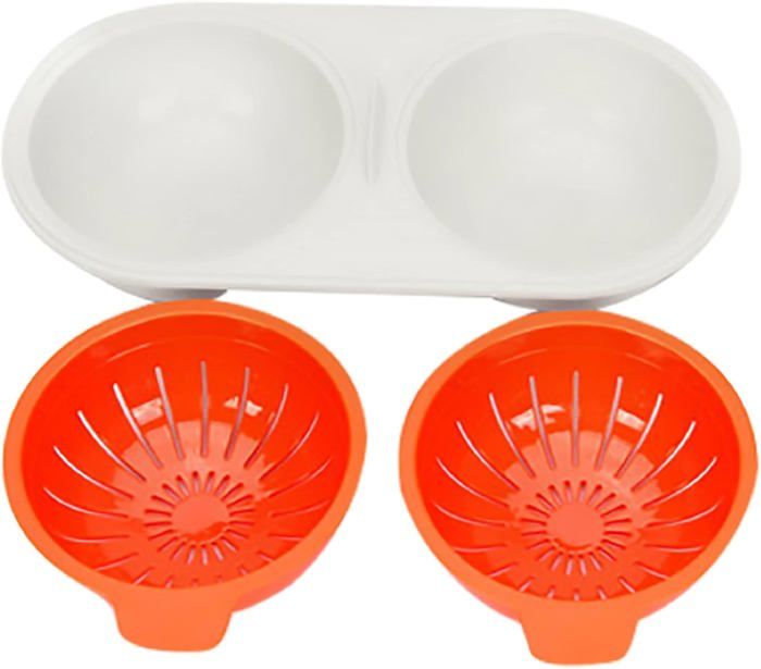 Pocheuse doeufs au micro-ondes oeuf vapeur Casserole antiadhésive à double couche avec couvercle (Orange)