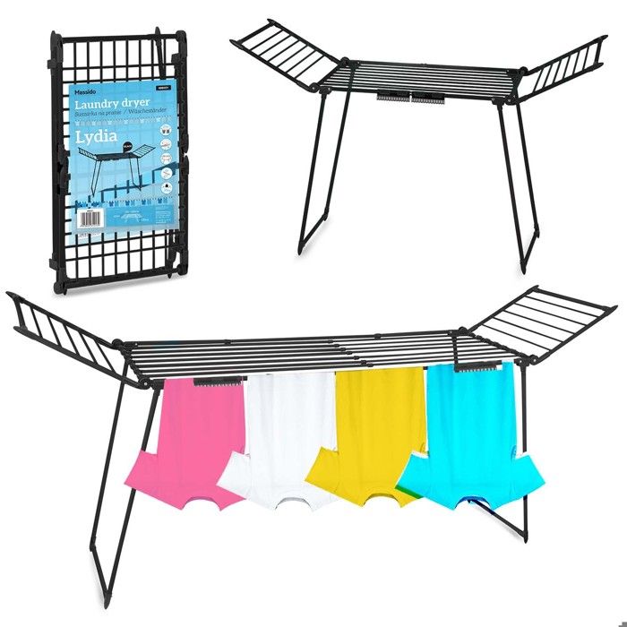 Séchoir à linge extensible - JANSHOP - 27 m de séchage - Noir - Pieds antidérapants - Pliable - Compact