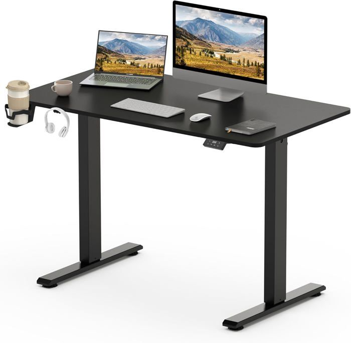 Bureau Assis-debout électrique 60x60cm – Hauteur Réglable 67-115cm, Charge Max 120kg, Plateau Complet, Fonction Rappel