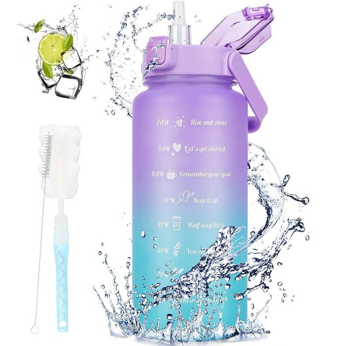 Gourde, Sport, 2 Litres, Bouteille D'eau Sans BPA Avec Marqueur De Temps Bouteille D Eau De Motivation Avec Paille Etanche Adaptee A La Salle De Sport A Outdoor Au Bureau