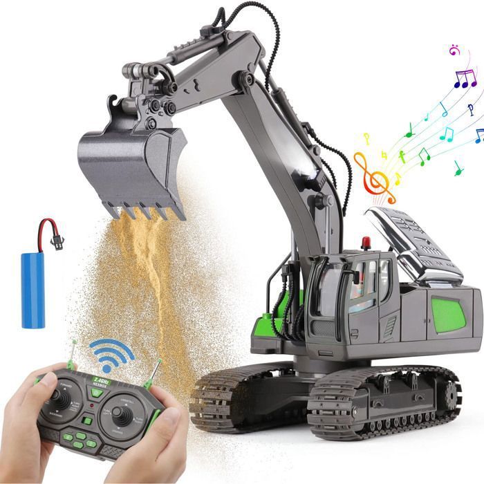Excavatrice télécommandée 2.4GHz - Pelle métallique rotation 680° lumières et sons pour enfants dès 3 ans