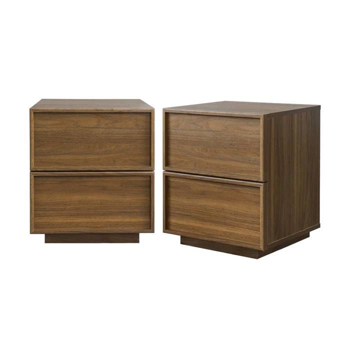 Lot de 2 tables de chevet effet bois 2 tiroirs noyer L 42 x P 38 x H 48cm - Kuba