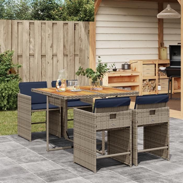 vidaXL Ensemble à manger de jardin 5 pcs Coussins résine tressée - vue 3