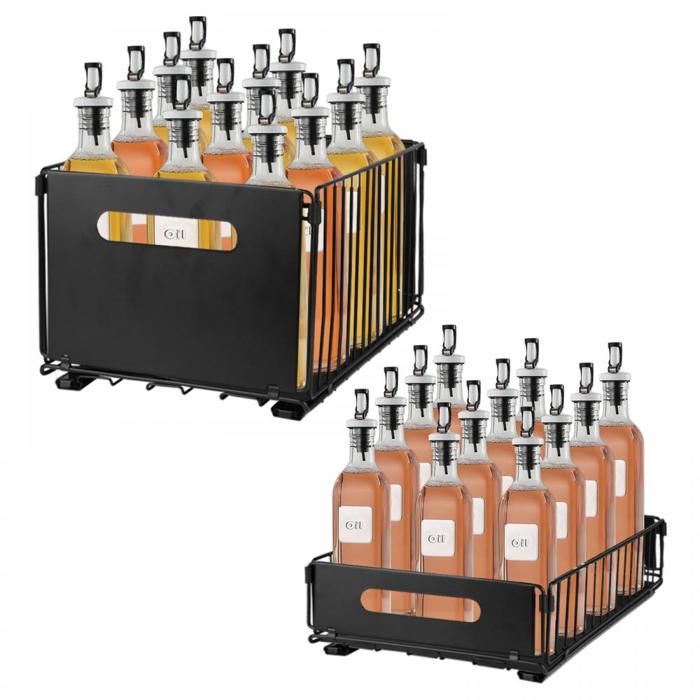 SUPFINE Meuble Sous-Evier 2 Tiroirs Télescopiques 10cm+19cm de Hauteur Tiroirs Coulissants Organiseurs Étagères de Rangement