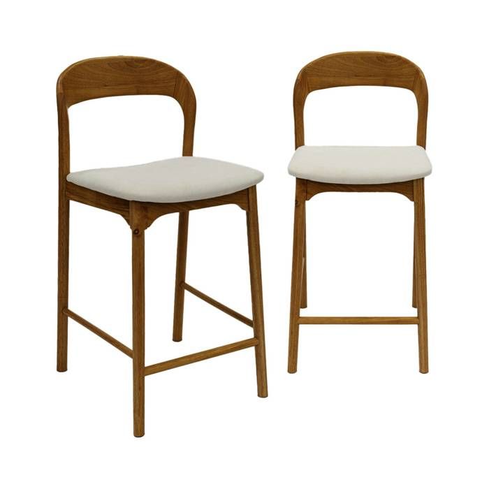 Lot de 2 tabourets de bar bois dhévéa noyer et tissu. L58.8 x P46.5 x H95.5cm - Athena Lot de 2 tabourets de bar bois dhévéa noyer et tissu. L58.8 x P46.5 x H95.5cm - Athena