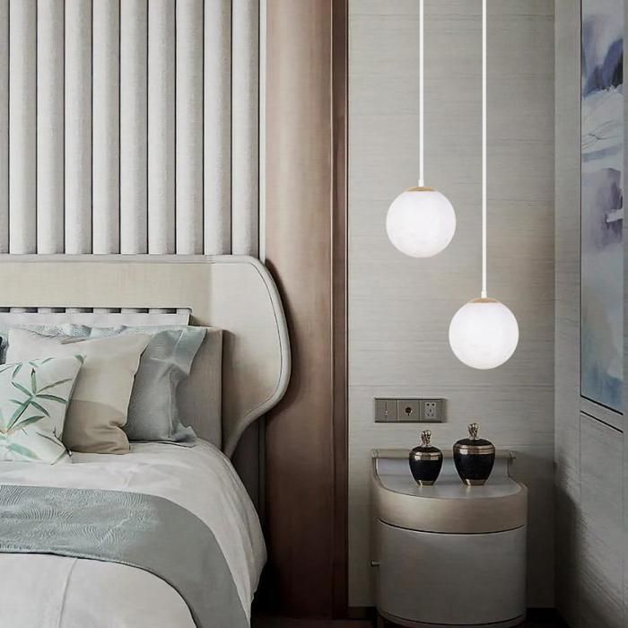WOTTES Lot de 2 Suspension Contemporain Lustre Lune Blanc Ø20CM E27 Luminaire Style Moderne éclairage Blanc froid Pour Chambre