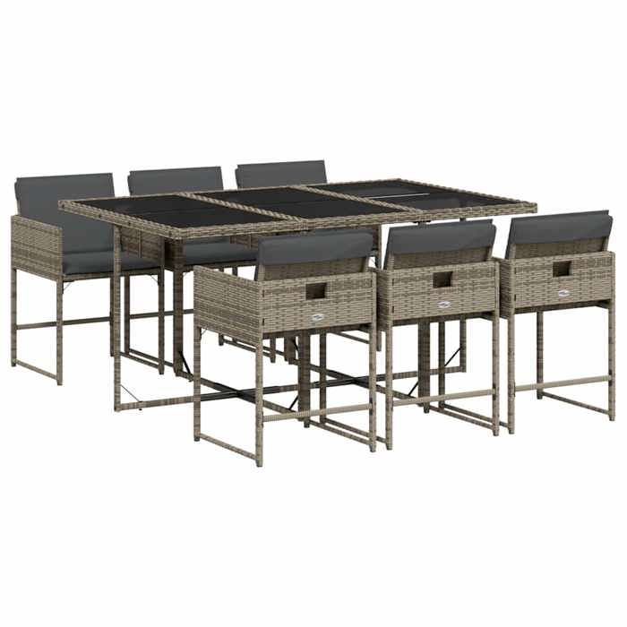 Ensemble à manger de jardin en résine tressée - BURKE - 7 pièces - Gris - Résistance aux UV - Table 165x106x73 cm