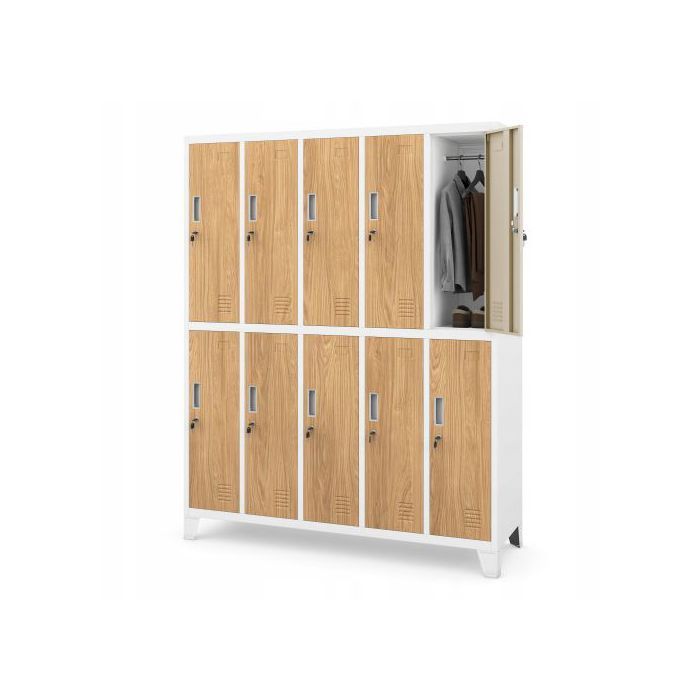 JAN NOWAK Armoire métallique à casiers pour école et vestiaires BARTEK Blanc / Chêne doré