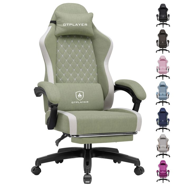 Chaise de Gaming GTPLAYER Fauteuil Ressorts ensachés Accoudoirs et repose pieds Rembourrage haute résilience