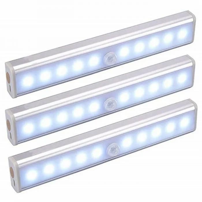 Lot de 3 Lampes LED  - Rechargeables USB - Aimantées - Détecteur de Mouvement - 9W