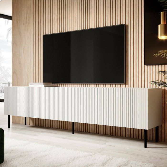Meuble TV Gandra Dmora en Bois Mélaminé Blanc 42x200x52h cm Meuble TV Gandra Dmora en Bois Mélaminé Blanc 42x200x52h cm