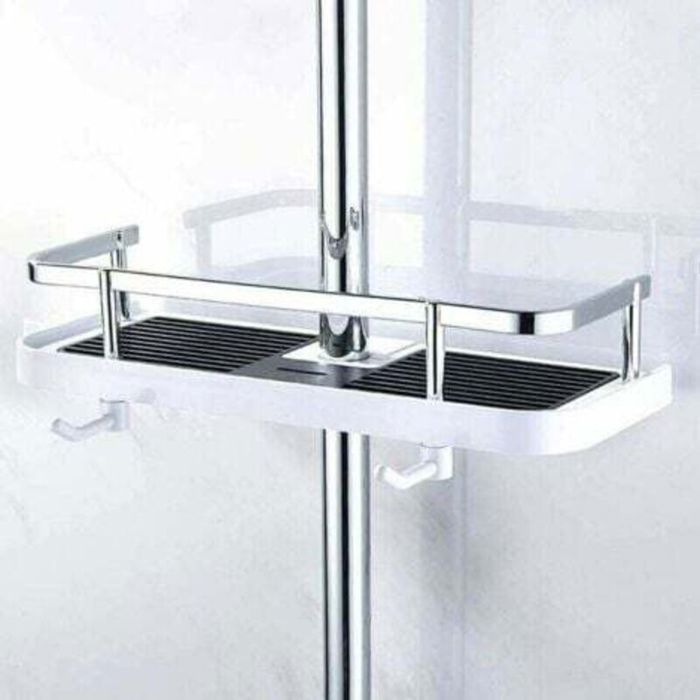 Etage de Douche Mural réglable Panier Salle de Bain Cuisine Rangement Fixer sur Tuyau serviteur Douche métal Anti-Rouille Suppor