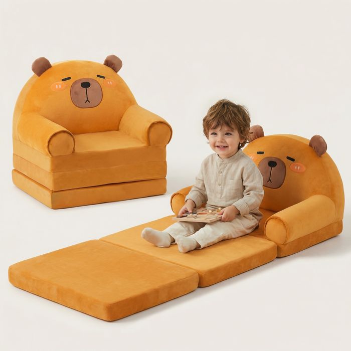 Canapé enfant pliable 2 en 1 Capybara - Se déplie en lit assise moelleuse idéal pour une chambre denfant -Conception ergonomique