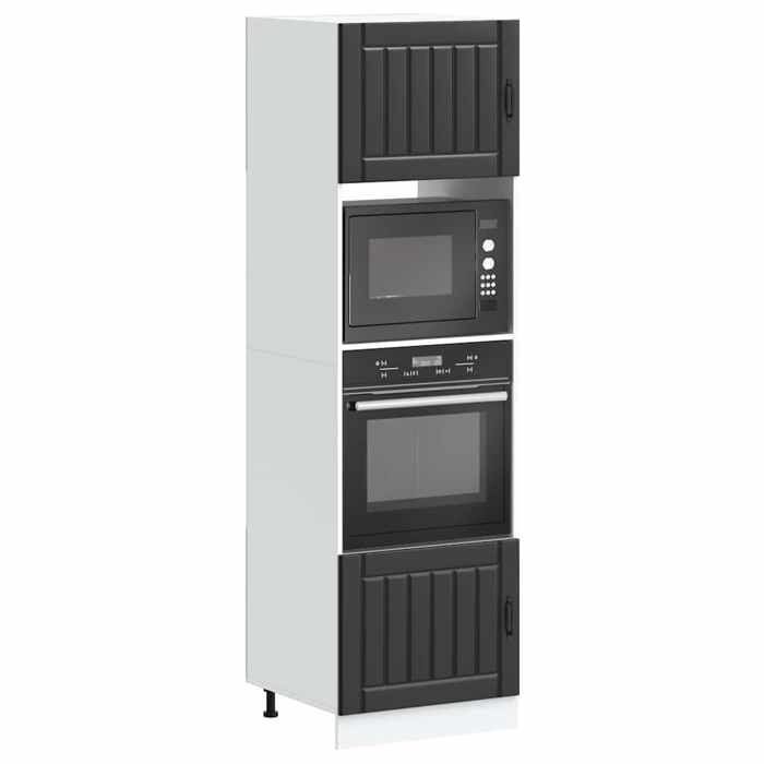 NEW 2026 Armoires de four 2 pièces Placard de cuisines Lucca Bois dingénierie noir 60x57x207 cm L4785
