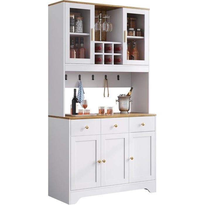 Vitrine - meuble haut en grain de bois blanc Buffet - 94 5 x 30 x 175 5 cm vitrine pour salon et salle à manger