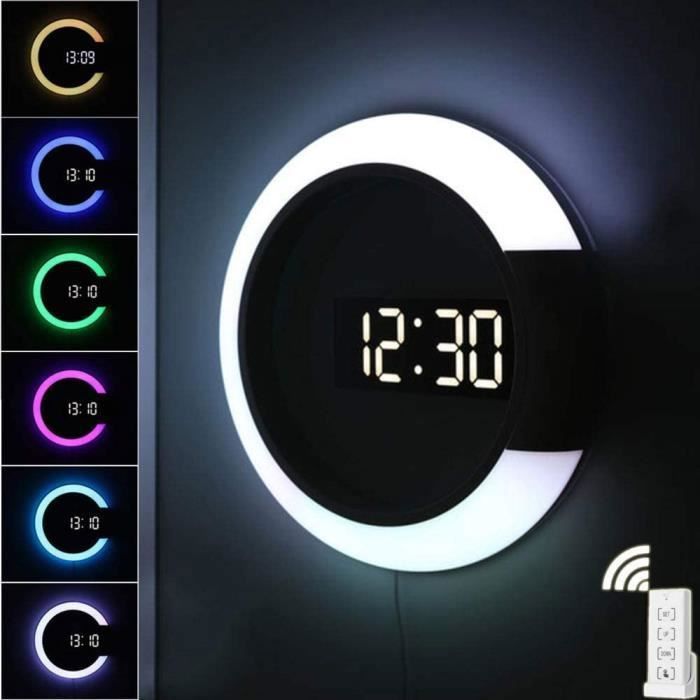 Horloge Murale Lumineuse à LED horloge numérique applique murale veilleuse 7 couleurs pour décoration comme montré