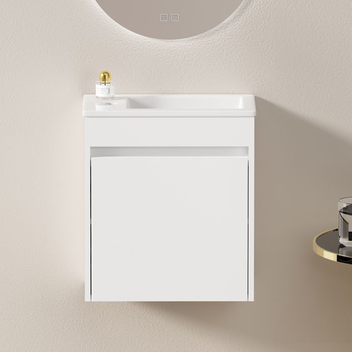 Meuble vasque de salle de bain 46 cm avec 1 porte à fermeture douce rangement en MDF blanc