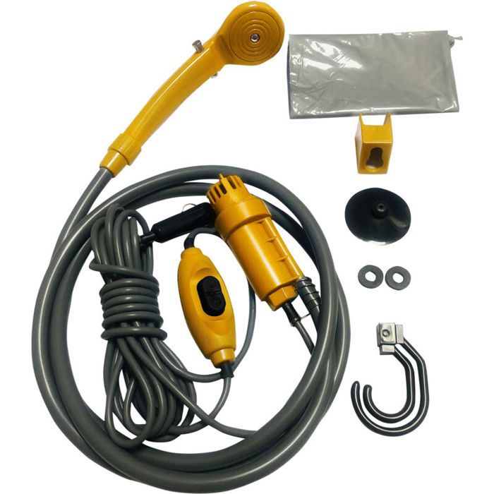 Douche dextérieur portable avec pompe à eau et prise allume-cigare pour camping lavage danimaux de compagnie voyage