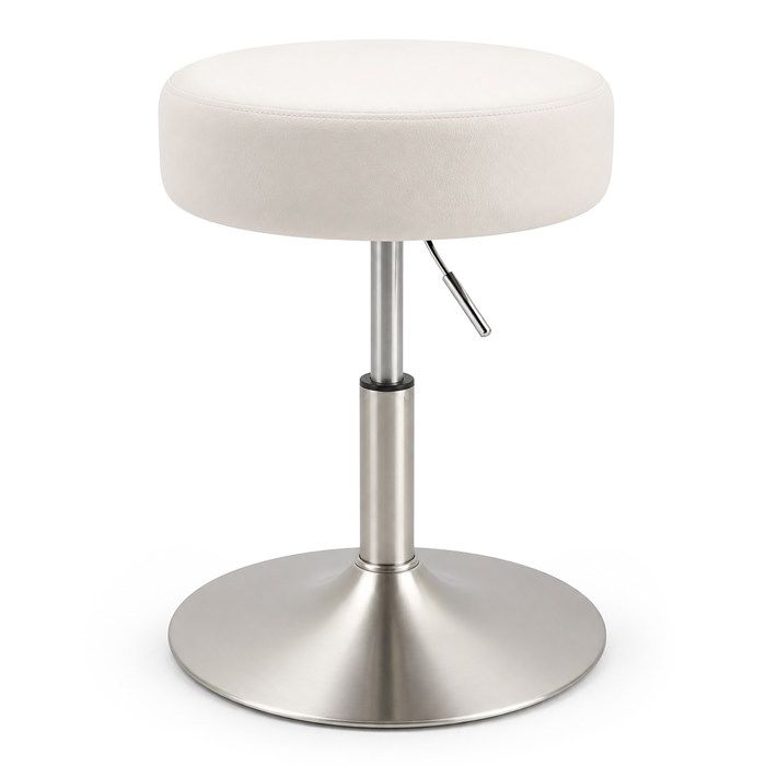 Relaxdays tabouret de maquillage pivotant 360° hauteur réglable H x P: 42–57 x 385 cm polaire/métal blanc/argent