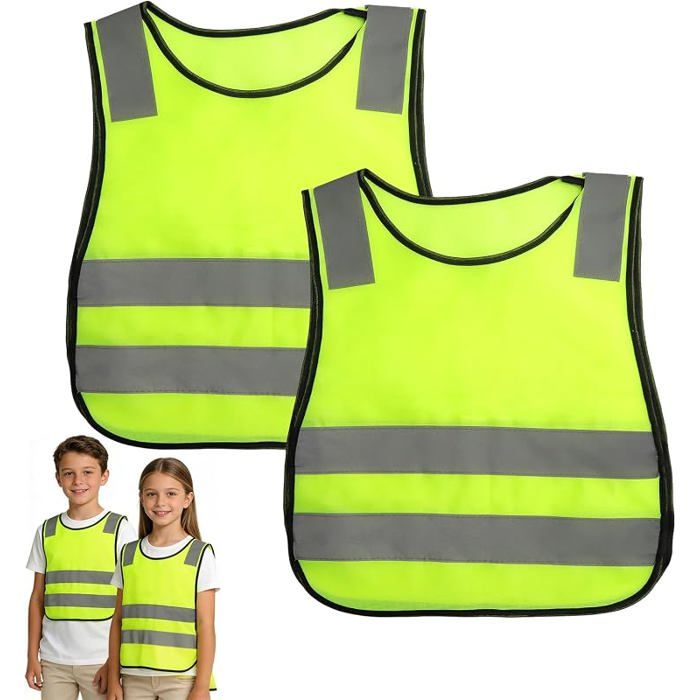2 Pièces Gilet de Sécurité enfant Gilet Réfléchissant Haute Visibilité Gilet Jaune enfant pour Trajet Scolaire GILET DE SECURITE