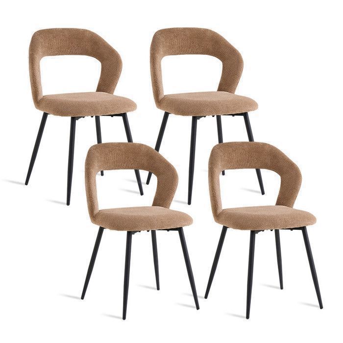 Lot de 4 chaises de salle à manger - Design vintage - Dossier ajouré - Conception ergonomique - Pieds en fer forgé noirs - Marron