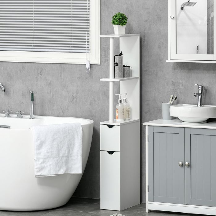 Colonne de salle de bain avec 2 étagères et 2 placards meuble haut gain de place 15 2 x 29 8 x 118 cm blanc
