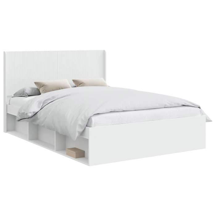 Lit coffre - Cadre de lit simple avec rangement et tête de lit - vidaXL - blanc - bois dingénierie - 120 x 190 cm 7474417