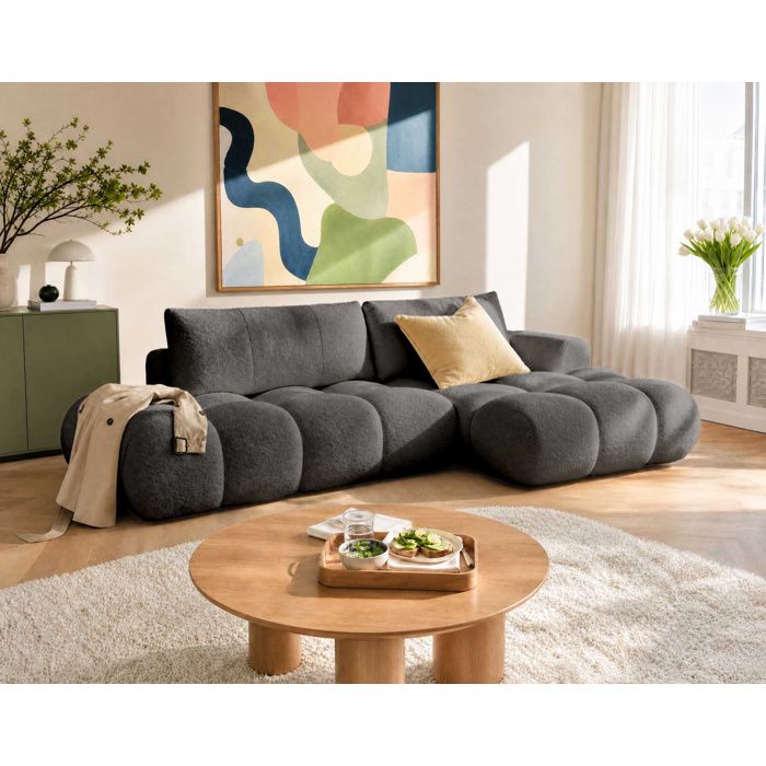 Yulin - Canapé dangle ouvert droit 4 places convertible avec coffre en tissu bouclette - Gris Yulin - Canapé dangle ouvert droit 4 places convertible avec coffre en tissu bouclette - Gris