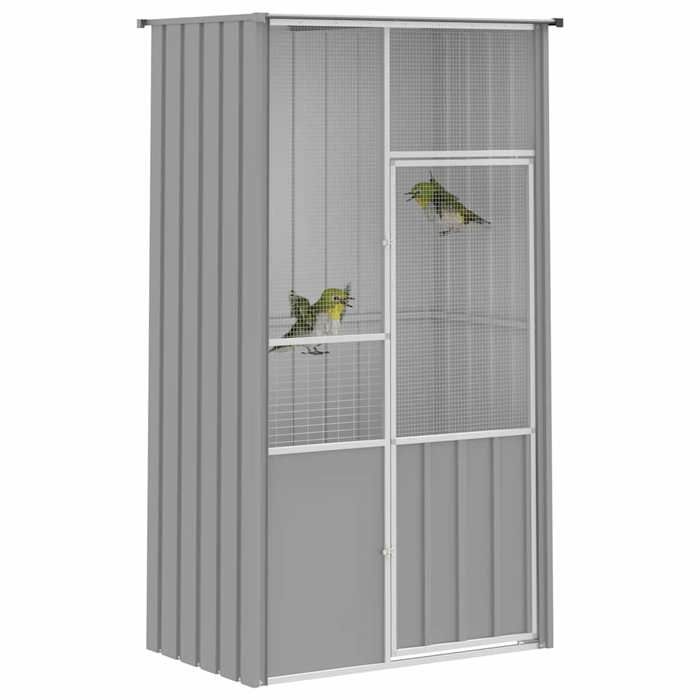 Cage à oiseaux gris 115x78x200 cm acier galvanisé_2 ans garantie_65179