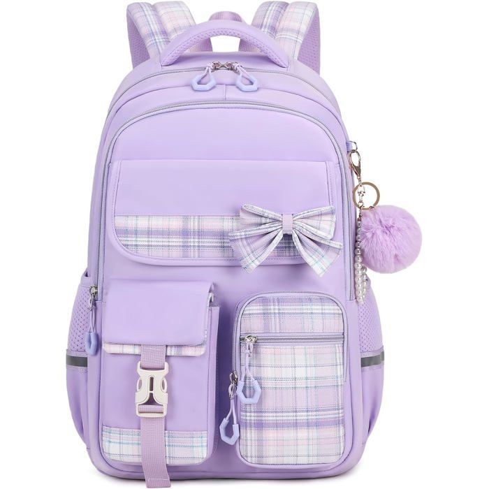 Sac à Sport Scolaire College Étanche Daypack pour Adolescentes Cartable Carreaux pour Filles de 9 à 16 ans pour les Sports Violet