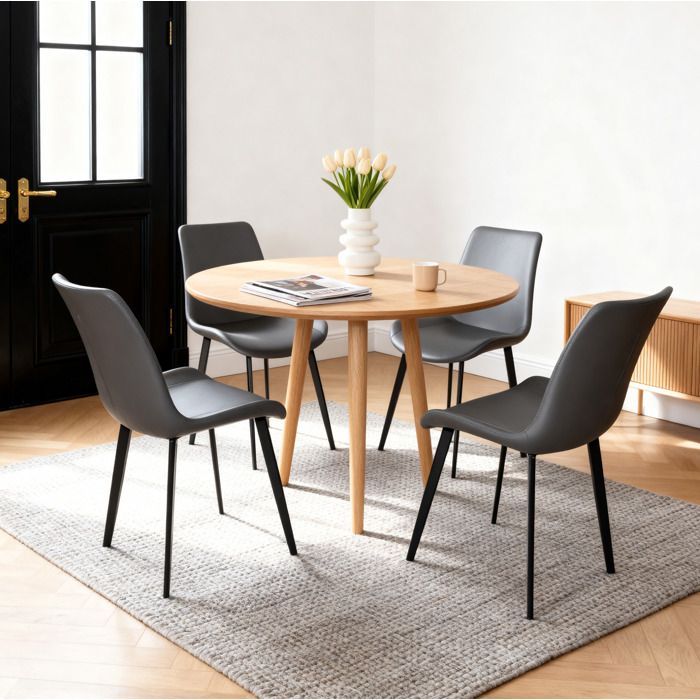 Lot de 4 chaises de salle à manger grises 41 x 44 x 84 cm simili cuir PU dossier incurvé pieds en acier au carbone