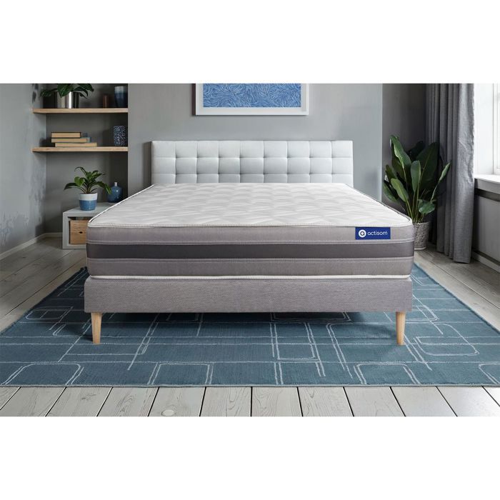 Ensemble Matelas Sommier 160x200 cm - Sommier Gris (en kit) - Actimemo Relax
